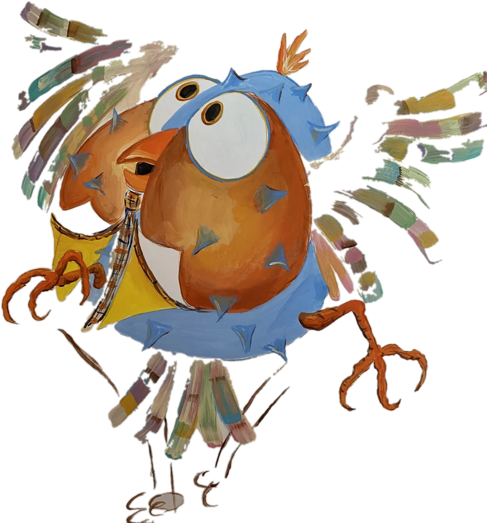 Phineous tumbling through the air, feathers flying